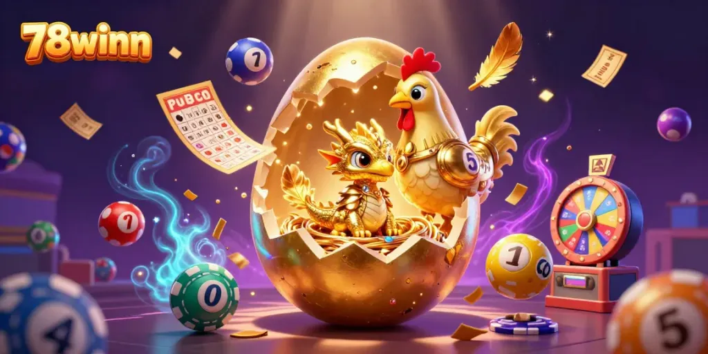 Join the excitement of gambling with 78winn featuring a golden dragon and casino elements!