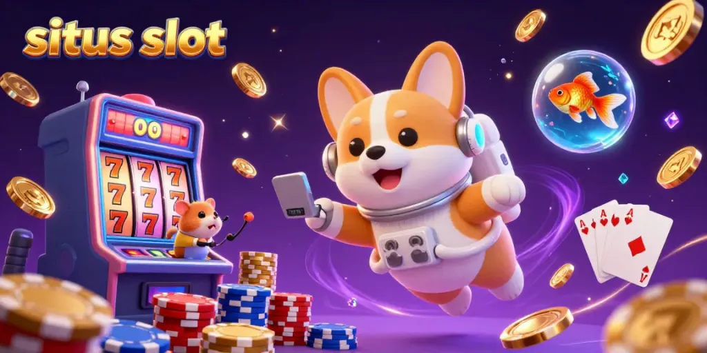 Experience thrilling situs slot action with a space casino scene featuring animated characters and vibrant gaming elements.